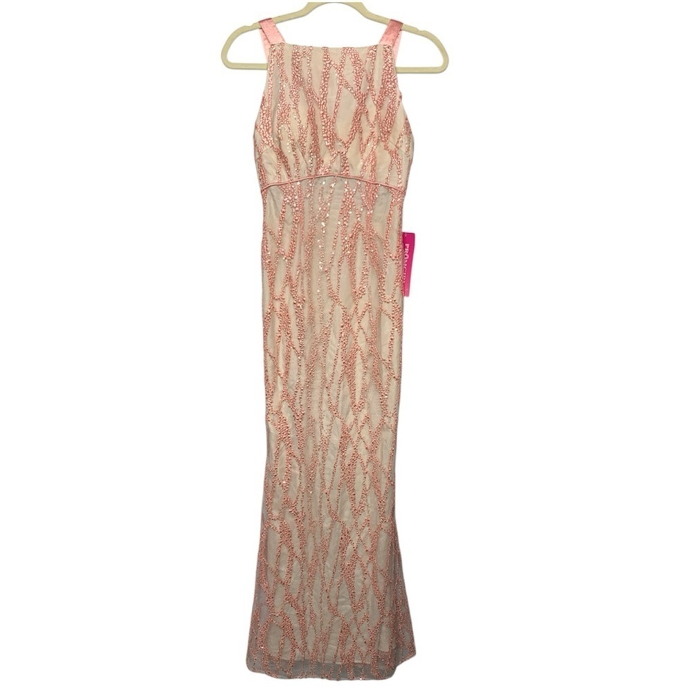 Minuet Pink Embroidered Silver Sequin Formal Dress - Picture 2 of 12